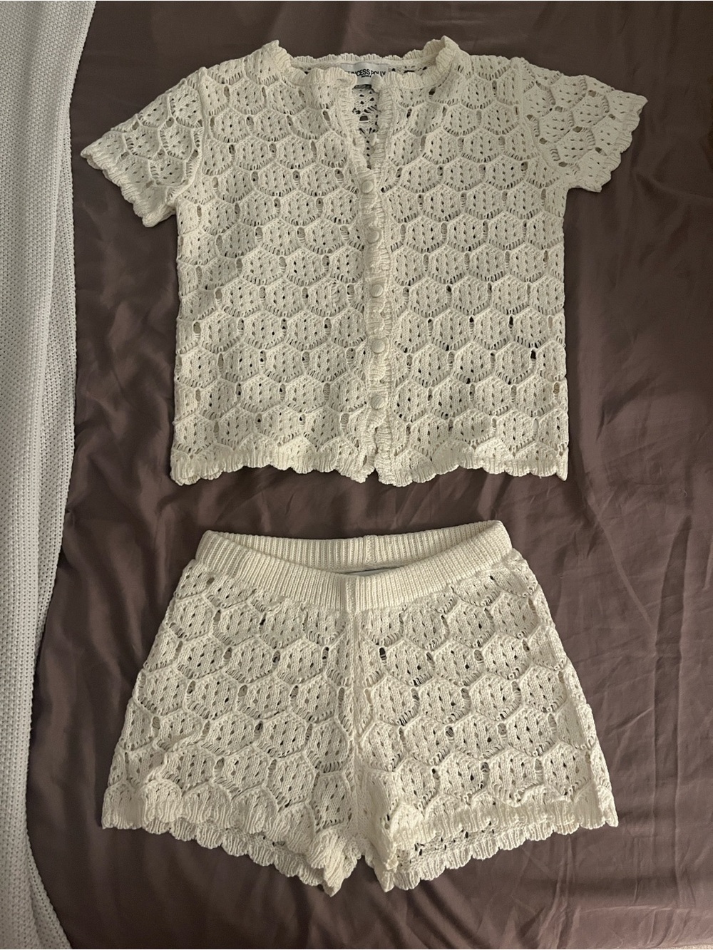 Princess Polly Ivory Crochet High-Waist Shorts